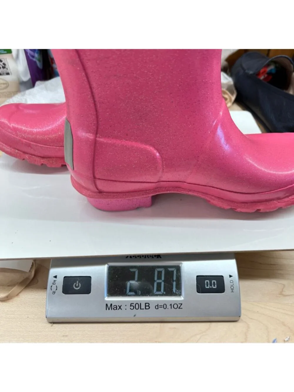 Hunter Girls Pink Glitter Rain Boots Size 4 US Durable Waterproof Mid-Calf